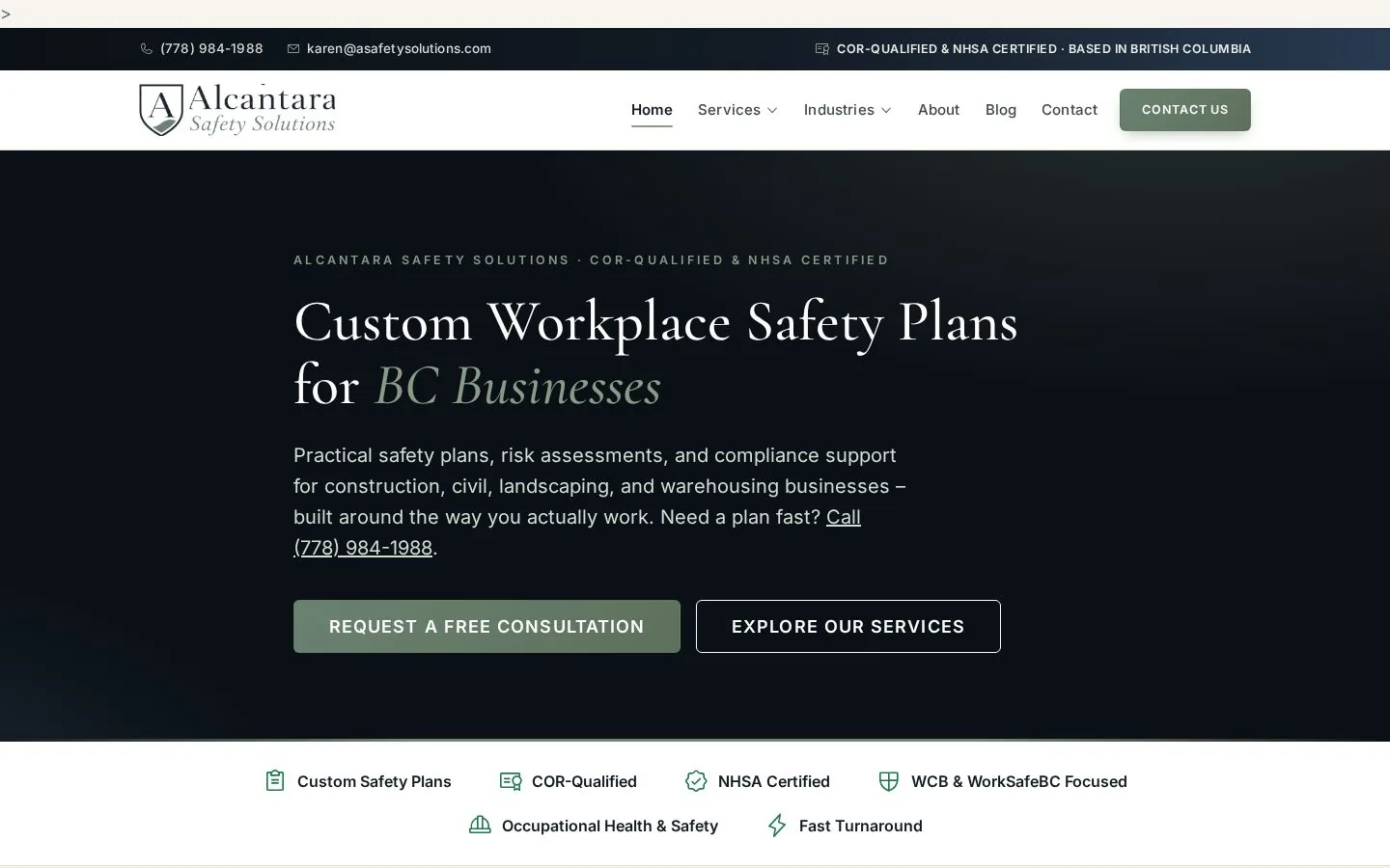 Alcantara Safety Solutions. Custom workplace safety plans, risk assessments & compliance consulting for BC businesses.