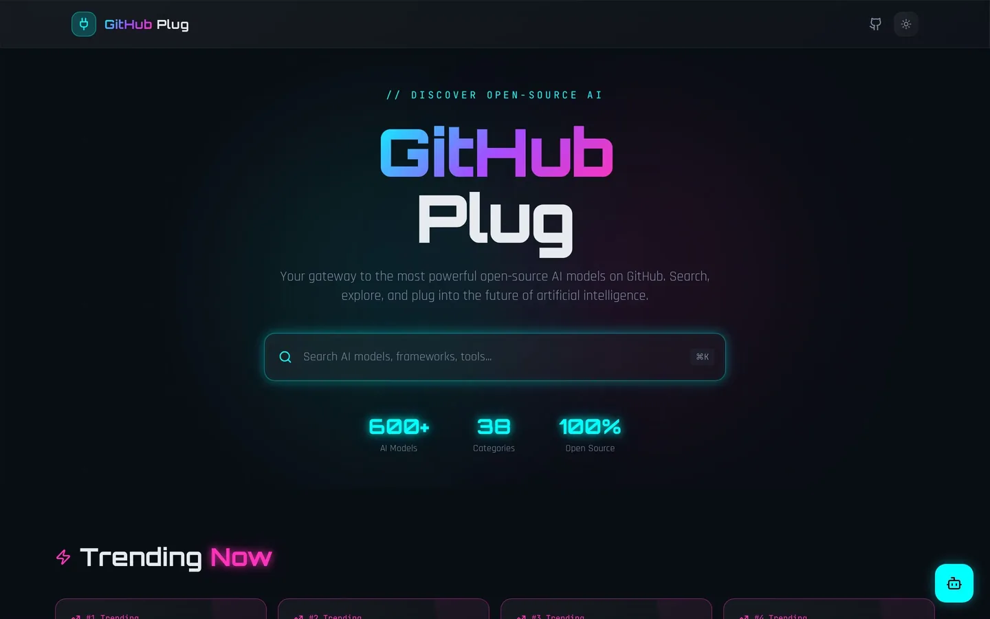 GitHub Plug. A discovery engine for 600+ open-source AI models on GitHub.