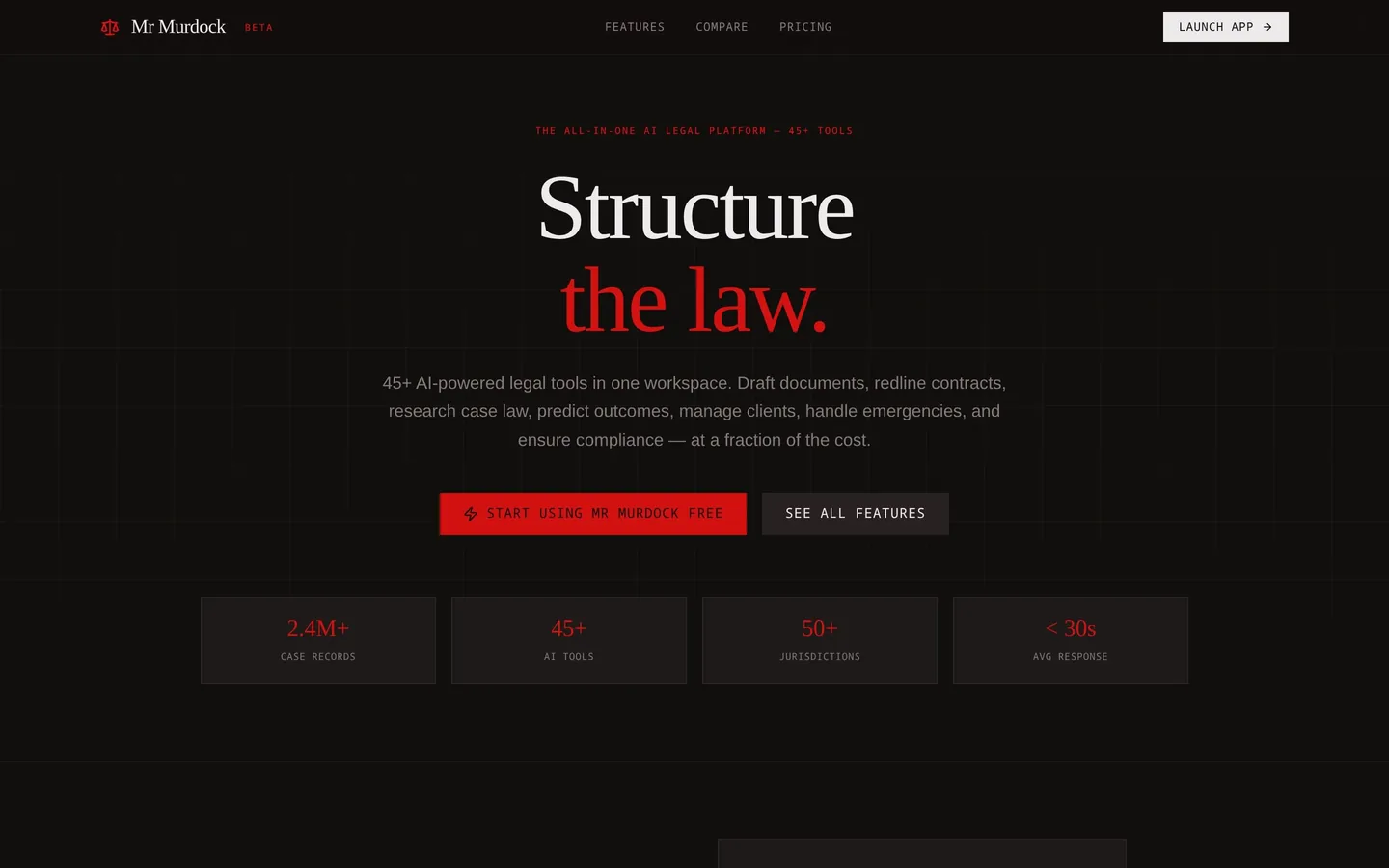 Mr Murdock. An all-in-one AI legal platform. 45+ tools that structure the law.